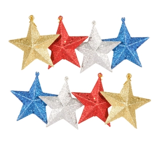 Christmas Tree Star Hanging Decoration Glitter Foam Five-Pointed Star For Holiday Party Home Decor Gold Silver Red Blue Christmas Ornament