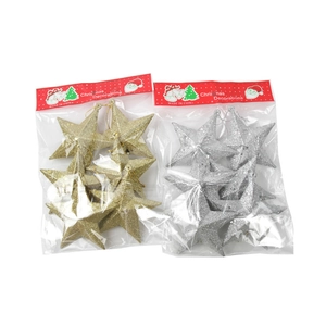 6-piece glitter Christmas star ornaments in gold and silver for holiday tree decoration