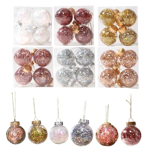 PET Transparent Christmas Ball Tinsel Filled Laser Silk Balls For Christmas Tree Hanging Ornaments Festive Party Decor