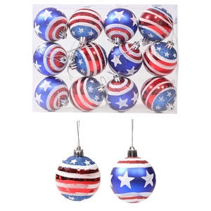 American Flag Christmas Ball Ornaments Glitter Stars And Stripes Plastic Hanging Decorative Balls For Holiday Tree Decoration
