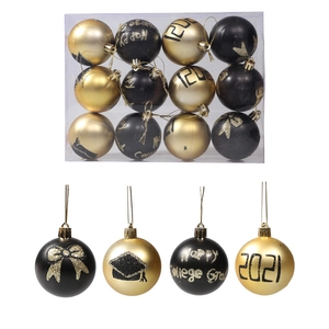 Graduation Party Decorative Hanging Balls Gold Black Painted Plastic Ornaments Happy College Grad Class Of Celebration Decor