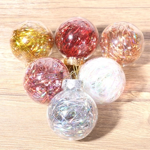 6-pack of transparent PET Christmas balls with colorful laser silk fillers for tree decor
