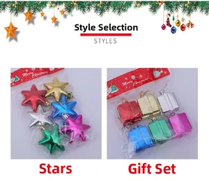 Assorted electroplated Christmas tree ornaments featuring stars and gift box designs