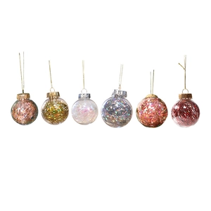 Set of 6 transparent PET Christmas ball ornaments with colorful laser tinsel fillings