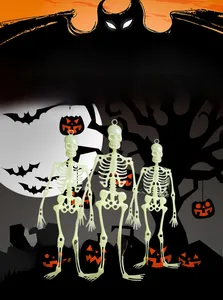 Three-piece set of glowing Halloween skeleton hanging props in different sizes
