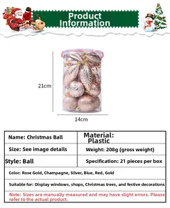 21-piece rose gold Christmas ball set in cylinder box with matte and glitter finishes