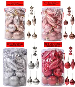 Detailed view of assorted Christmas ornaments with glitter, matte and embossed textures