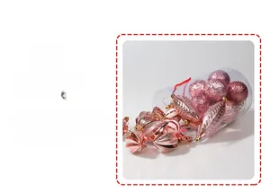 Macro shot of rose gold Christmas ornaments with embossed textures in a cylinder box