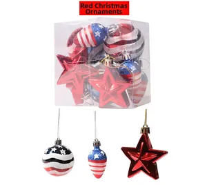 Detail of Independence Day themed Christmas balls with stars and stripes in a clear box
