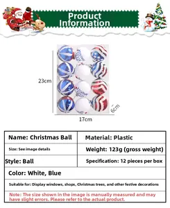 Detailed size specifications for 12pcs plastic American flag Christmas ball ornaments