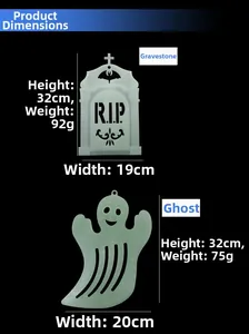 Detailed size chart for Halloween luminous tombstone and ghost hanging decorations