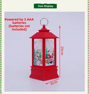 Detailed size chart of red Christmas lantern showing 20cm height and battery compartment info
