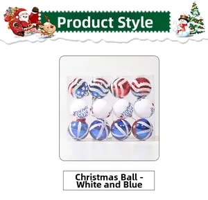 Detail of red white and blue Christmas balls with American flag stars and stripes pattern