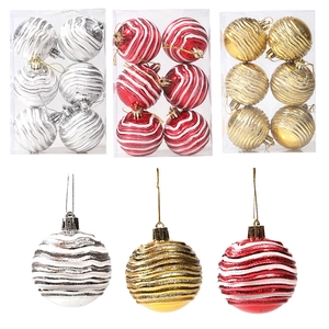 Plastic Christmas Ball Ornaments Wave Pattern Glitter Balls For Christmas Tree Home Holiday Party Decoration Red Gold Silver