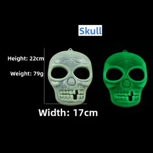 Luminous Halloween skeleton pendant with 22cm height, showing glow-in-the-dark green light