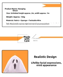 Detail showing 2m x 1m hanging ghost dimensions with fabric and wire material specs