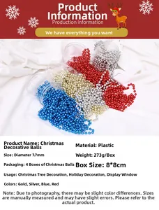 Close-up of 7.7mm colorful Christmas tree bead chains in gold, silver, red, and blue colors