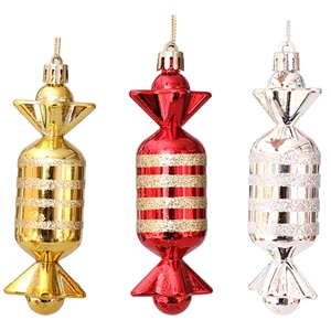 Red, gold and silver Christmas candy ornaments with glitter stripes for tree decoration