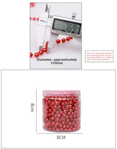 Macro detail of 7.69mm red bead chain with 8x8cm plastic storage container