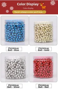 Detailed close-up of 8-meter Christmas tree bead chains in gold, silver, red, and blue jars