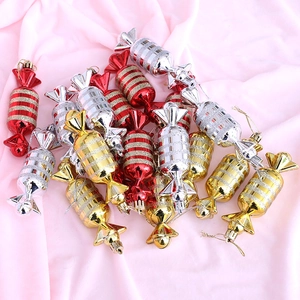 Christmas tree candy ornaments in red gold and silver with glitter stripes decoration