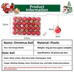 Detailed size specifications for 24-piece 3cm plastic Christmas ball ornament sets
