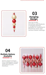 Détails des boules de Noël en forme de gourde rouges et dorées avec finition pailletée