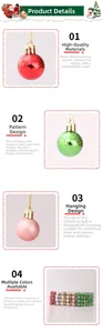Close-up of gloss finish Christmas ornaments with golden hanging hooks and cords