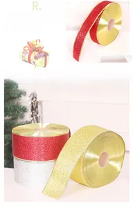 Detailed 10cm wide glitter ribbon in red, gold, and silver for Christmas tree decoration