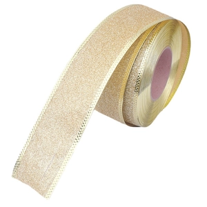 5cm champagne gold glitter ribbon roll with gold dotted edges for Christmas decor