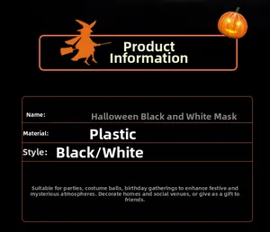 Detailed specifications table for Halloween black and white plastic masquerade masks