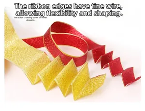 Detail of red and gold glitter Christmas ribbon with wire edge for flexible tree decorating