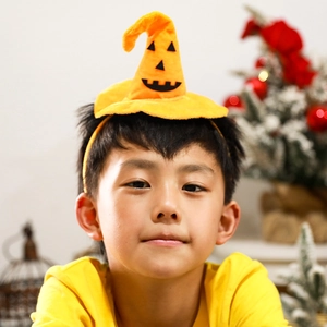 Halloween pumpkin headband with orange plush hat for holiday party fancy dress costumes
