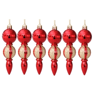 Set di 6 addobbi natalizi rossi e oro con dettagli glitterati per decorazioni festive