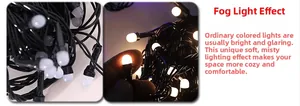 Detailansicht der warmweißen LED-Lichterkette mit mattierten Birnen und schwarzem Kabel