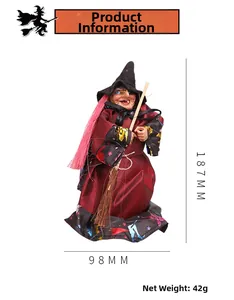 Detailed size specifications for a miniature Halloween witch figurine with broomstick