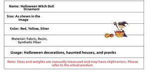 Detailed size and material specifications for Halloween witch doll festive party decor