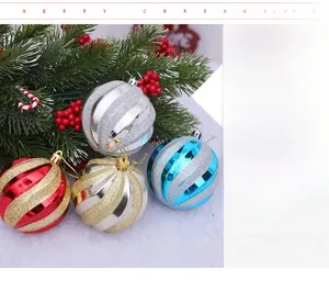 Detailed view of spiral texture 8cm Christmas balls in red, silver, gold, and blue