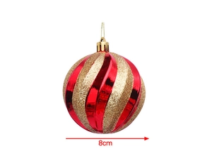 Detail of 8cm red and gold spiral Christmas ball with glitter and mirror finish