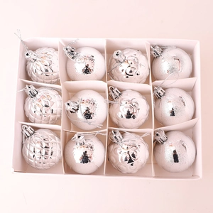 Set of 12 silver Christmas ornaments in 5cm size with four distinct textured finishes