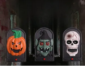 Halloween trick doorbell featuring pumpkin witch and skeleton designs with LED light eyes