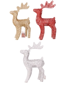 Detailed view of 40cm LED Christmas reindeer decorations in gold red and silver metal wire