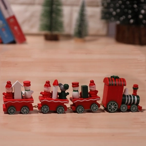 Wooden Christmas Train Ornament Set Cartoon Santa Claus Snowman Mini Train Desktop Decoration Festive Gift For Home Party