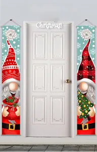 Detailed close-up of Christmas gnome door banners with Merry Christmas greetings