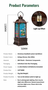 Detalle que muestra dimensiones y componentes de la linterna de Navidad LED de bronce