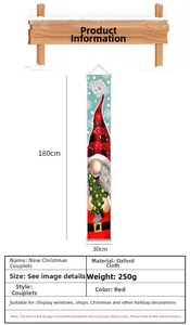Detailed view of red and black plaid Christmas Gnome door banners in 180x30cm size