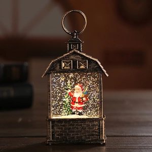 Retro Christmas lantern with Santa Claus figurine and sparkling glitter LED lighting