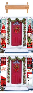 Vertical view of decorative Christmas gnome and snowman door banners for holiday decoration
