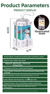 Detailed view of white Christmas lantern featuring snowman patterns and 10x6cm size specs