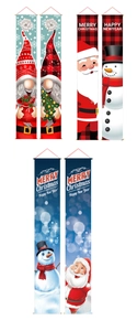 Detail view of Oxford fabric Christmas banners with Gnomes and Santa Claus prints